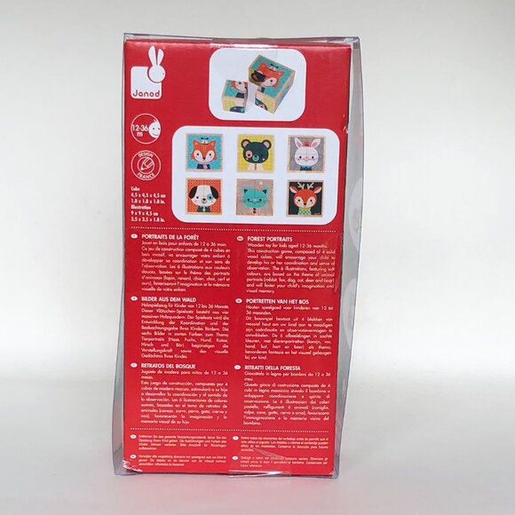 Janod My First Blocks Forest Portraits - Animals (4 wooden cubes) Brand New - Picture 5 of 13